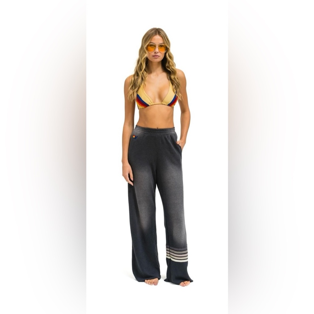 AVIATOR NATION RUGBY STITCH WIDE LEG POCKET SWEATPANTS - FADED SMOKE - SMALL